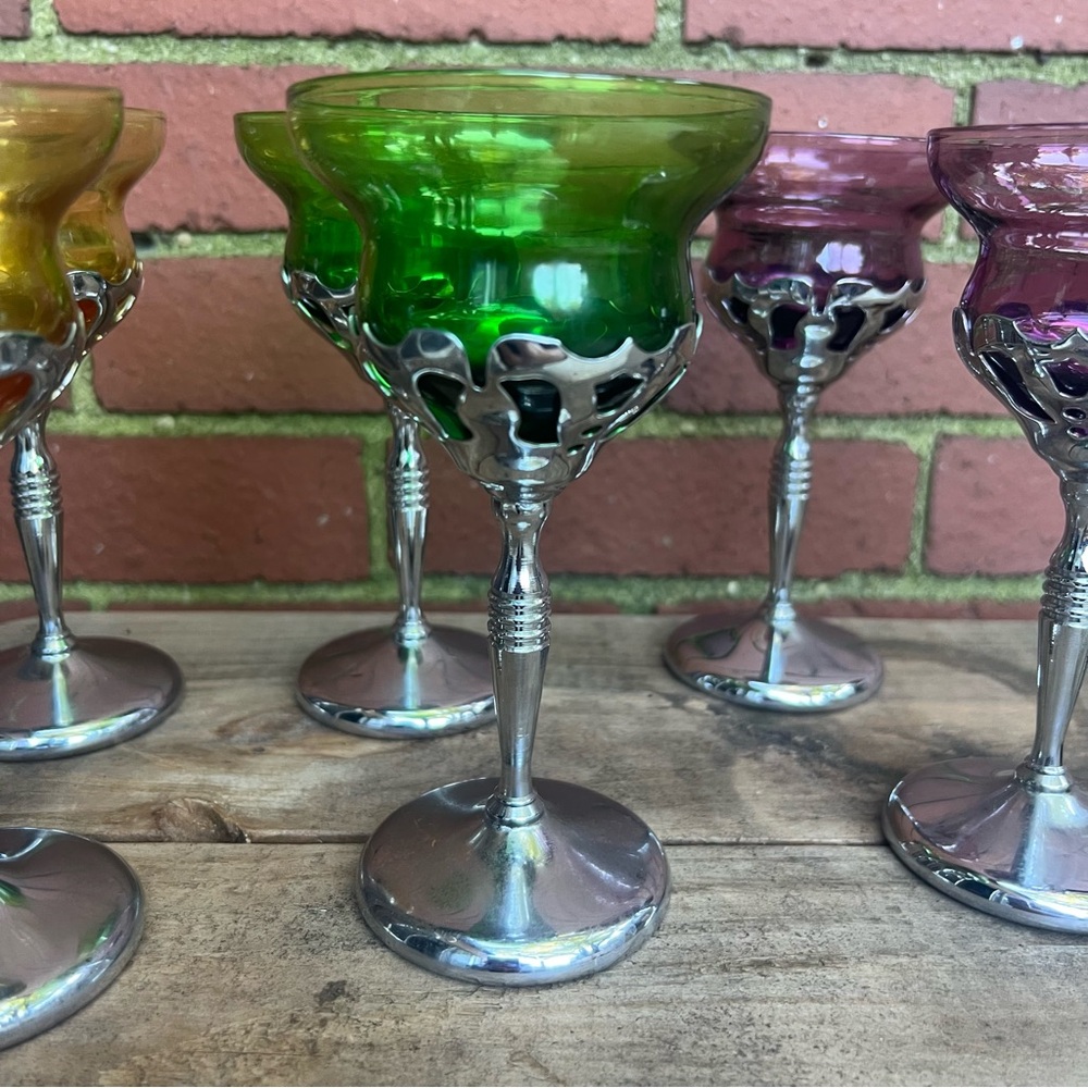 Vintage Farber Bros Krome Kraft Cordial Glasses - Set of 6 - Picture 2 of 11
